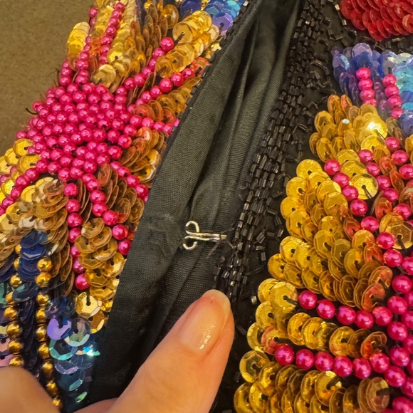 Vintage Anjunum California 100% Silk Sequin Beaded Floral Flowers Jacket - Picture 7 of 7